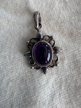 Sterling Silver Amethyst Oval Pendant - Purple Gemstone